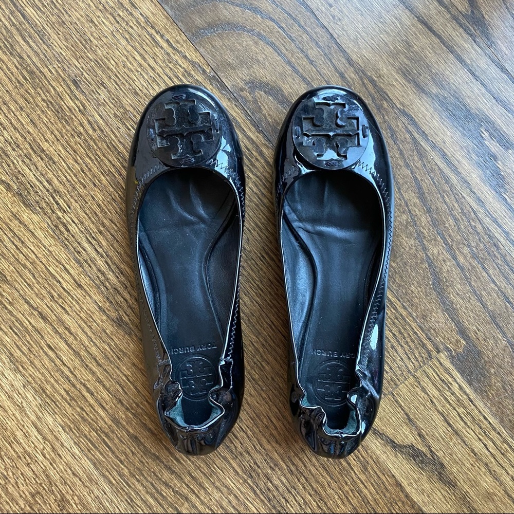 Tory Burch Black Patent Leather Reva Flats